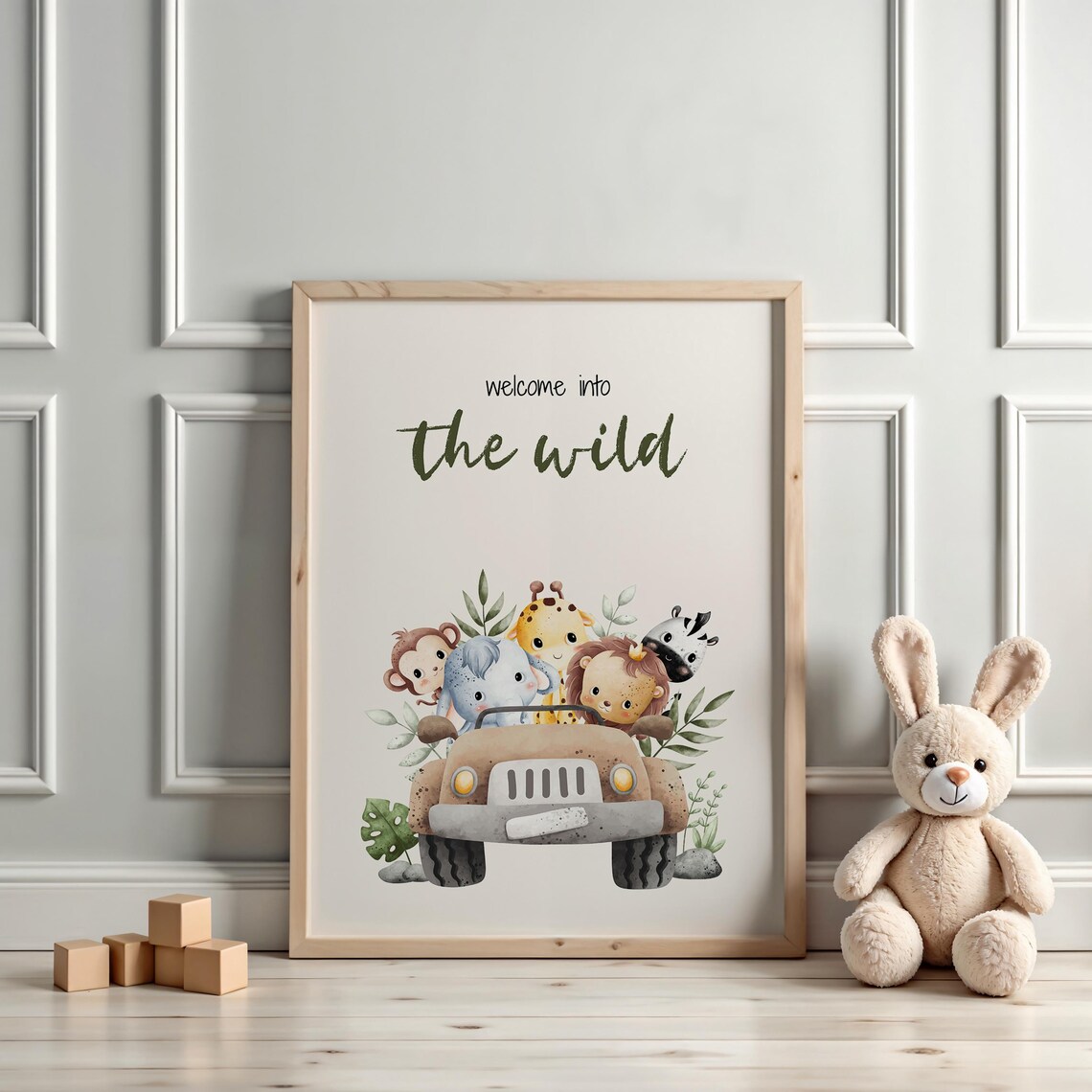 Welcome To The Wild Safari Jeep Animals Kids Room Decor Poster - Image 3