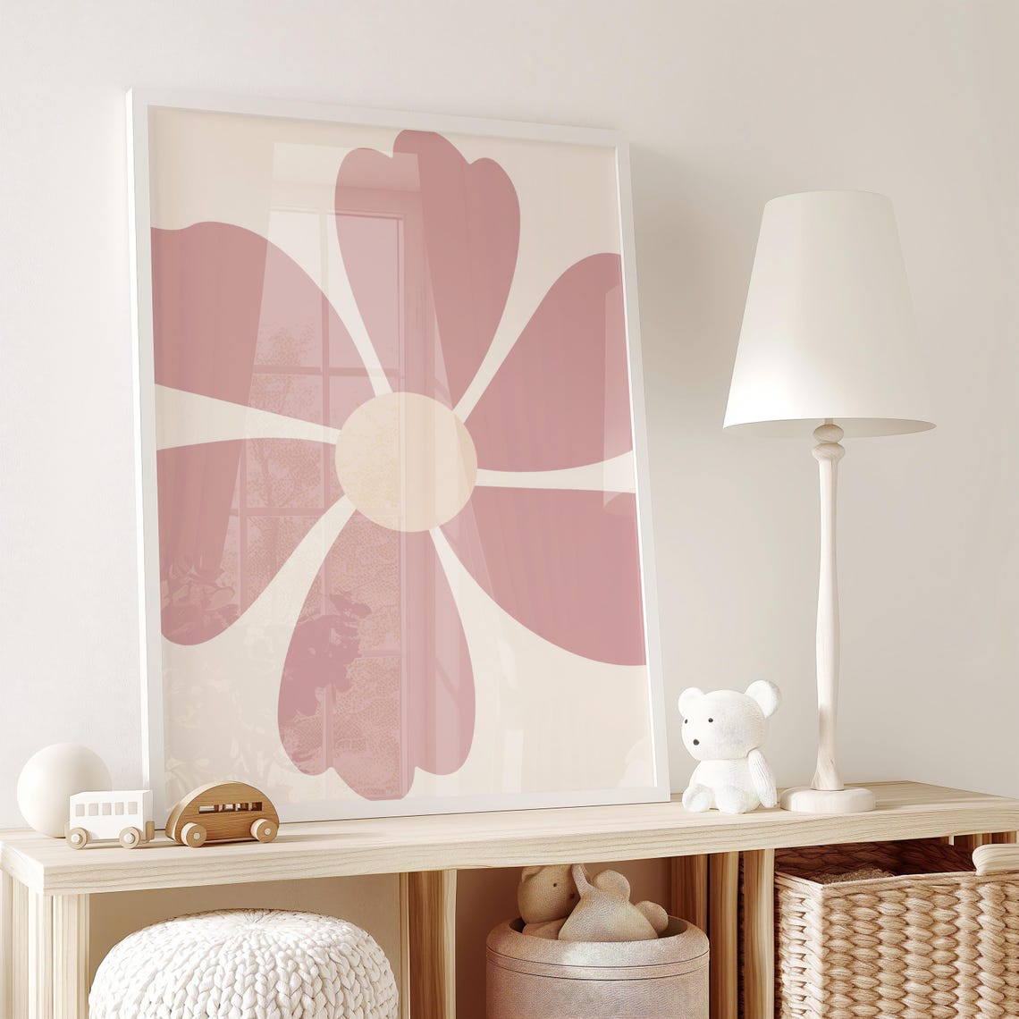 Dusty Rose Daisy Blossom Minimalist Botanical Nursery Wall Poster - Image 5