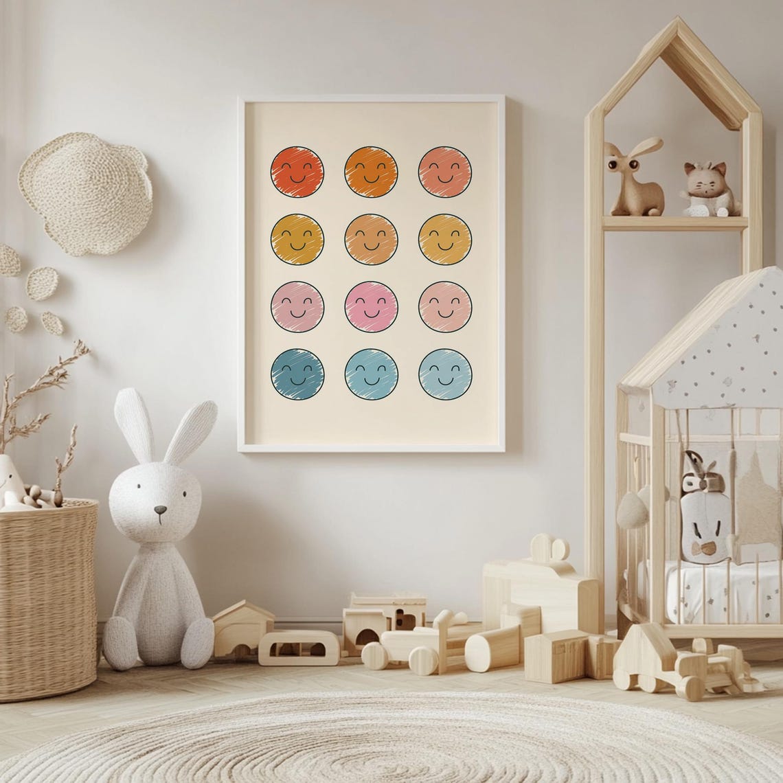 Twelve Colorful Scribbled Smiley Faces Cheerful Kids Grid Poster - Image 2