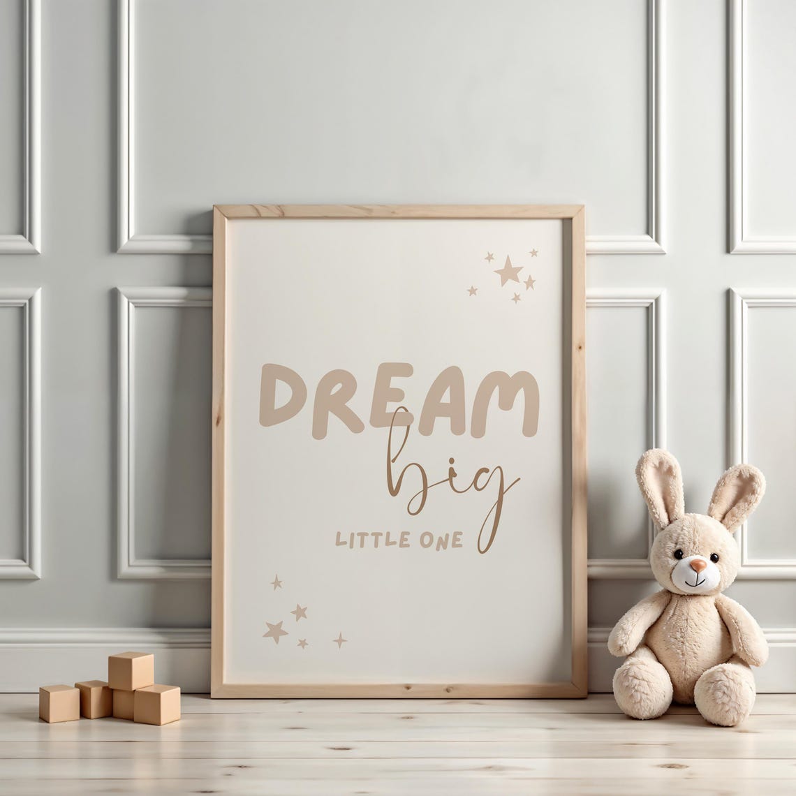 Dream Big Little One Neutral Beige Starry Typography Art Poster - Image 3