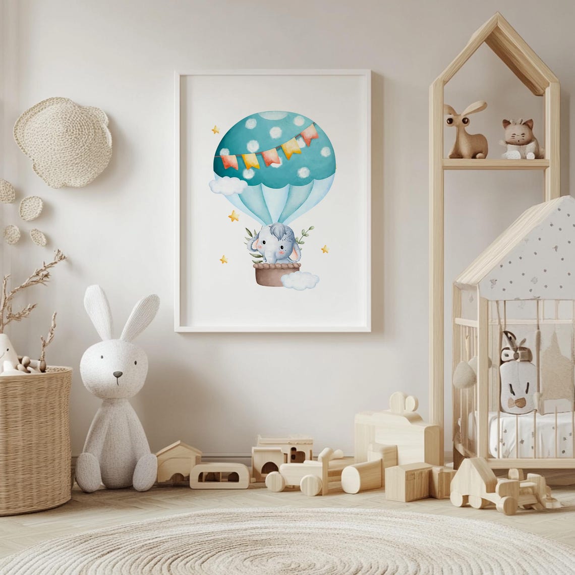Baby Elephant Hot Air Balloon Sky Adventure Nursery Decor Poster - Image 4