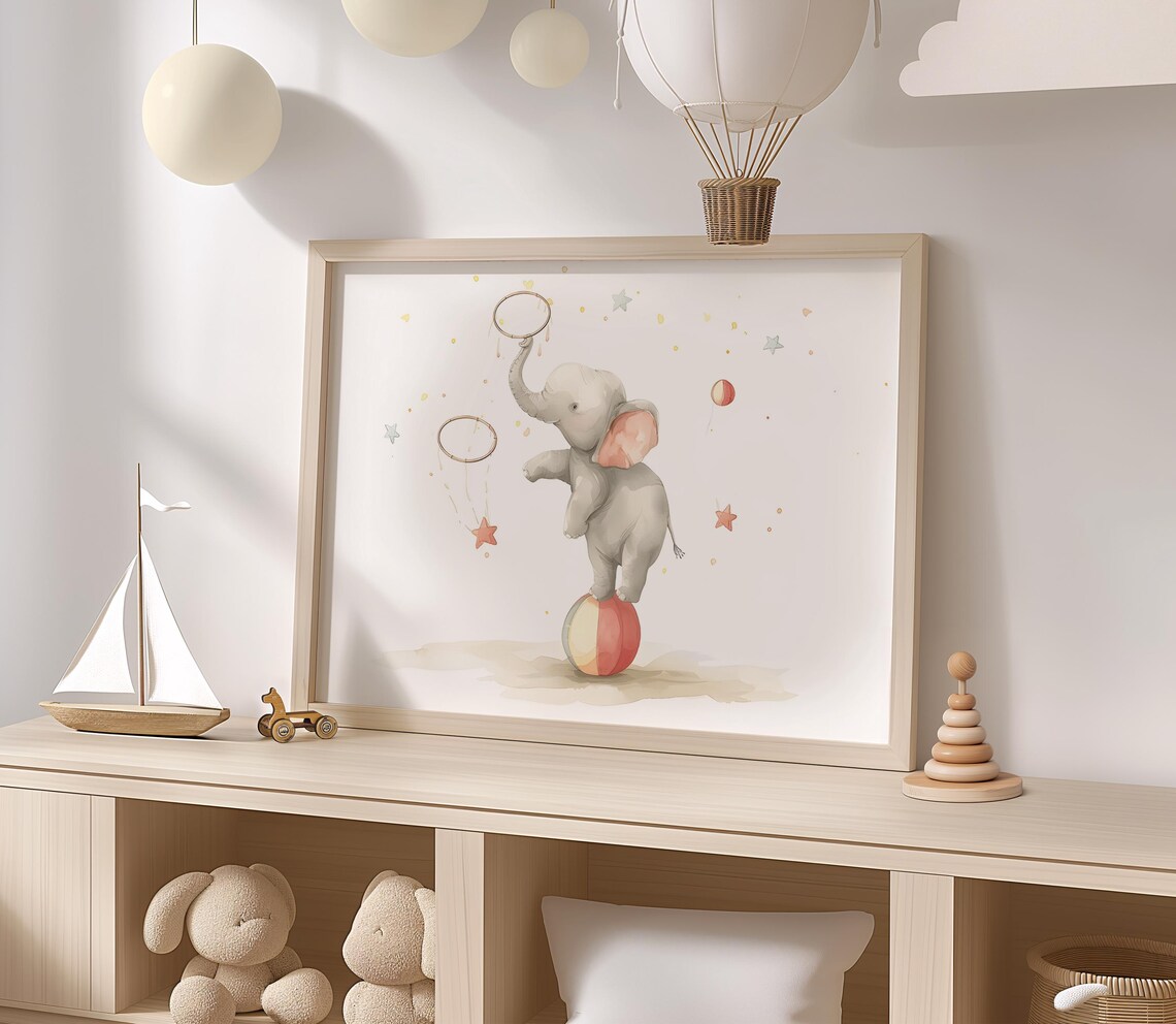 Whimsical Circus Elephant Watercolor Art Print, Nursery Decor - Image 2