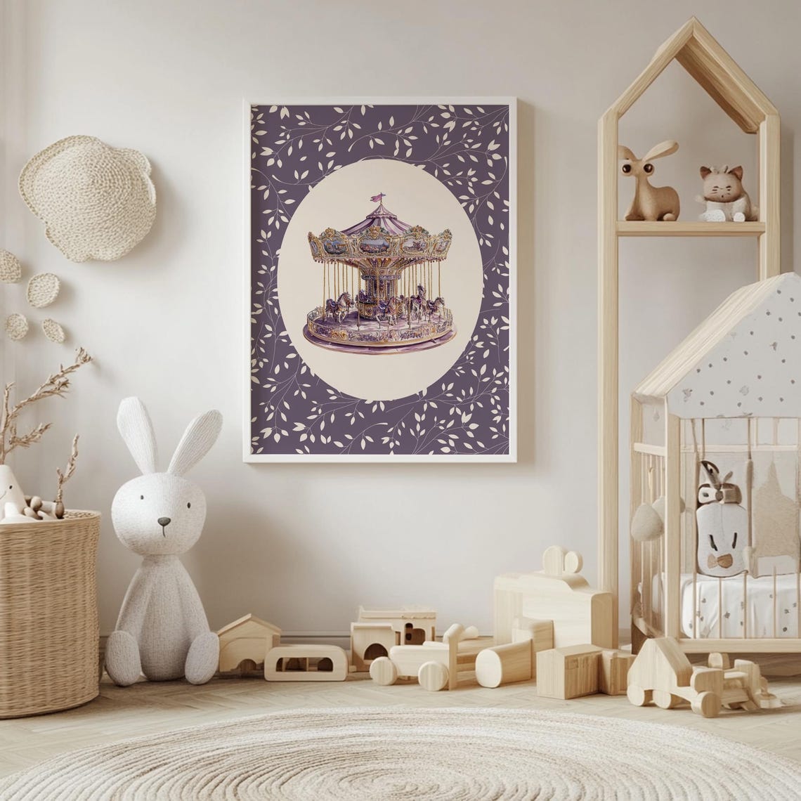 Vintage Purple Carousel Merry-Go-Round Oval Vignette Art Poster - Image 4