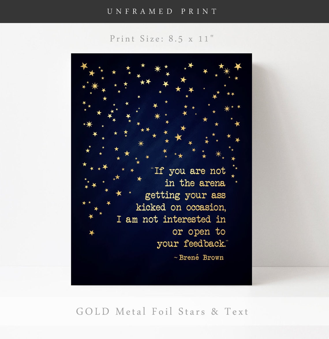 Brene Brown In The Arena Starry Night Gold Lettering Quote Poster - Image 3
