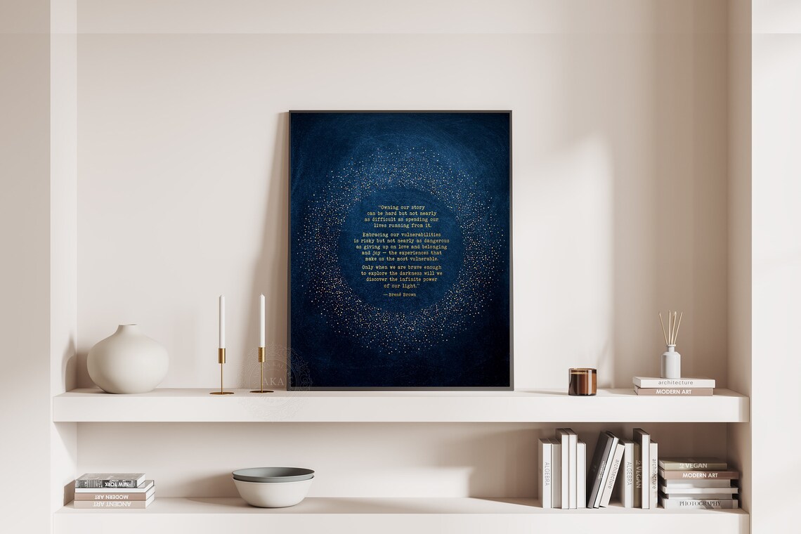 Owning Our Story Brene Brown Quote Navy Stardust Therapy Wall Poster - Image 4
