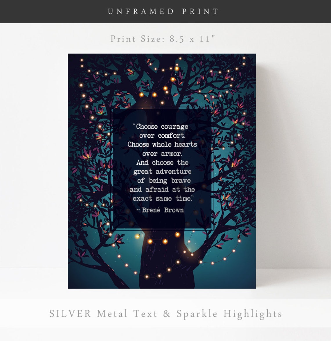 Choose Courage Over Comfort Brene Brown Quote Night Tree Lights Poster - Image 2