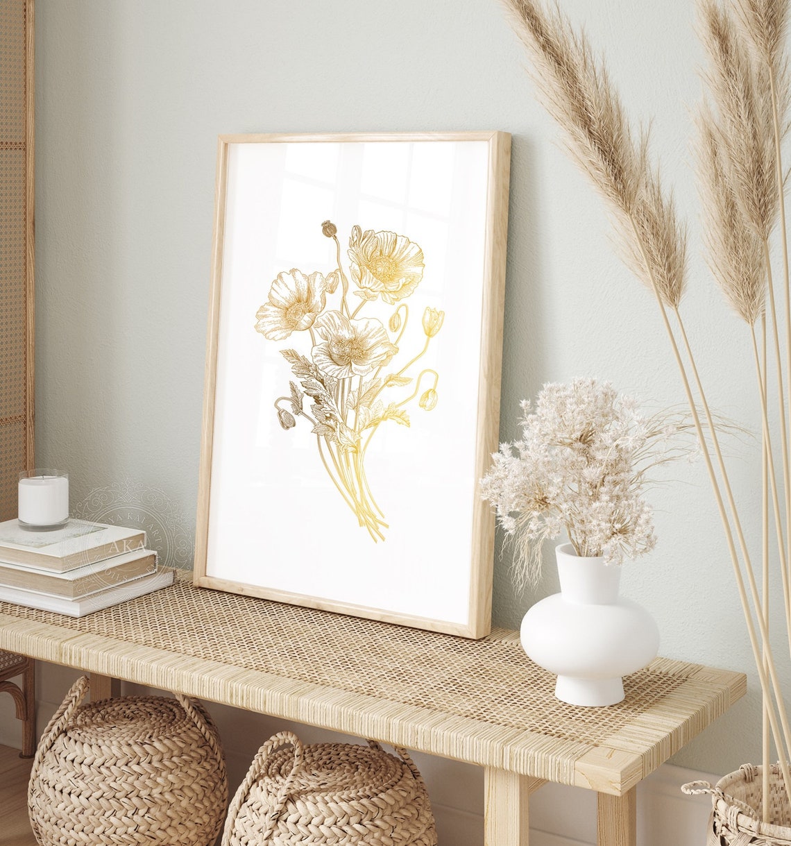 August Birth Flower Poppy Gold Foil Botanical Birthday Wall Art - Image 3