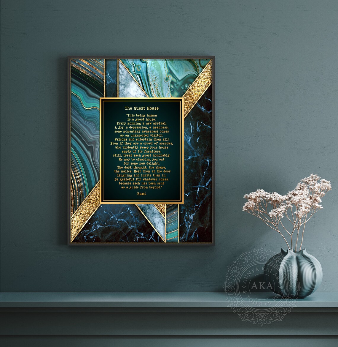 The Guest House Rumi Poem Teal Marble Gold Foil Mindfulness Wall Poster - Image 5