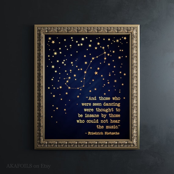 Scorpio Zodiac Nietzsche Dancing Quote Gold Starry Night Wall Art