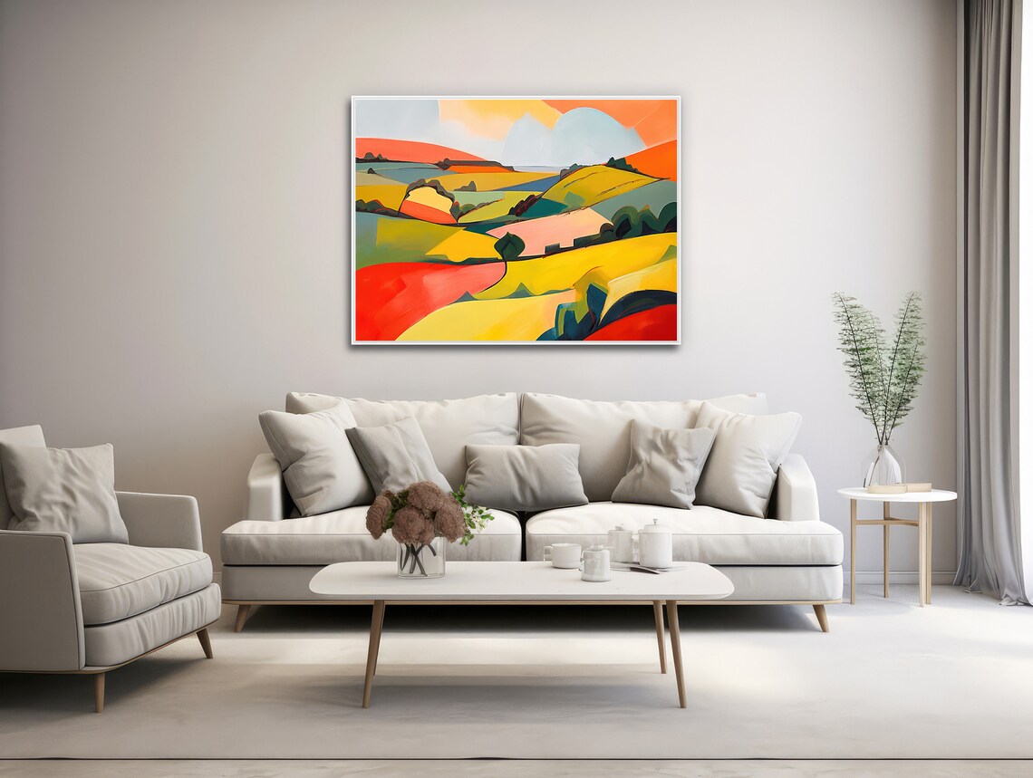 Large Abstract Landscape Wall Art Framed Print Modern Landscape Painting Extra Large Artwork Orange Hillside 2 - Image 3