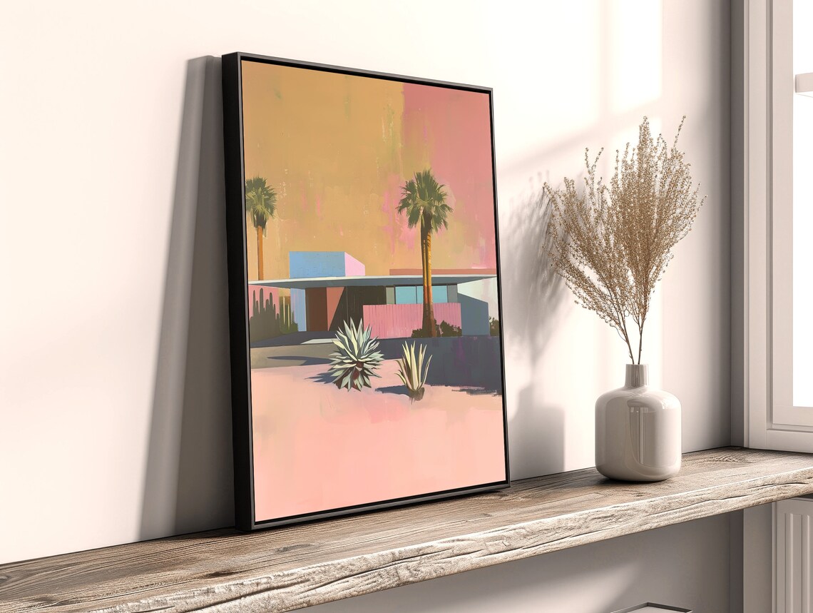 Pastel Palm Springs Mid Century Home Painting Palm Trees Wall Poster - Image 2