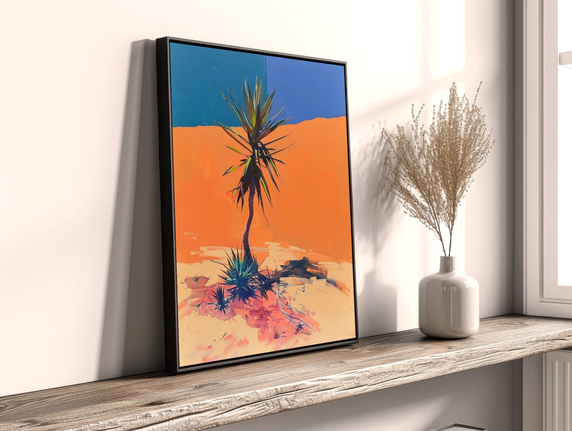 Minimal Desert Yucca Painting Orange Dunes Blue Sky Modern Wall Poster - Image 2