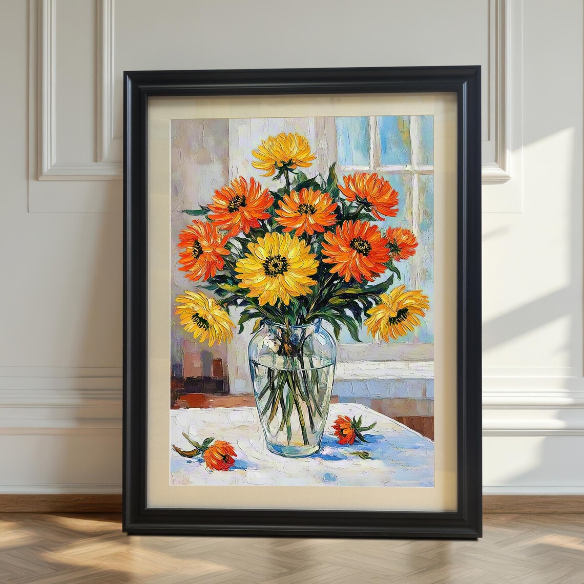 Floral Vase Bouquet Still Life, Oil Painting Print