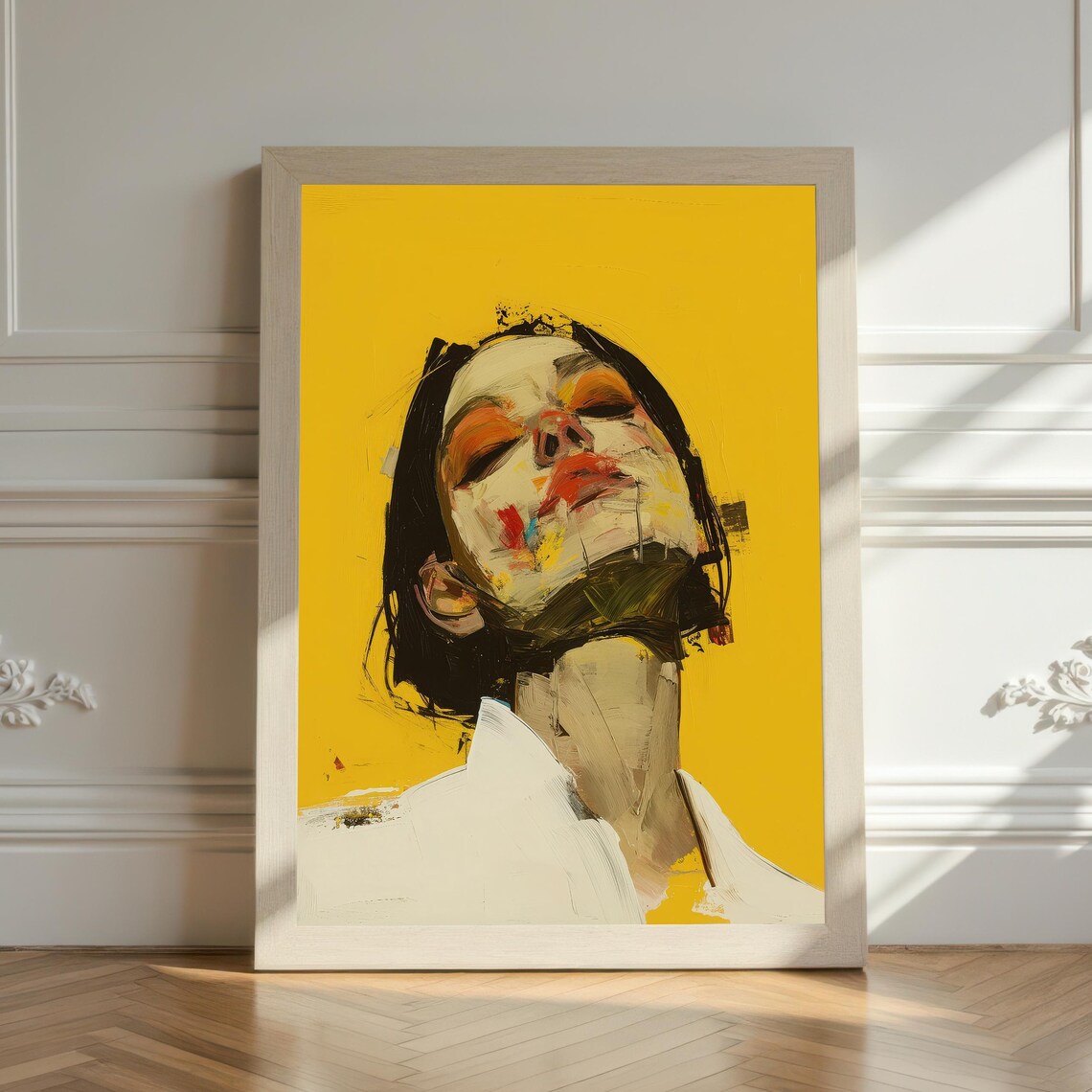 Bold Expressive Painterly Portrait Of A Woman On Yellow Art Print