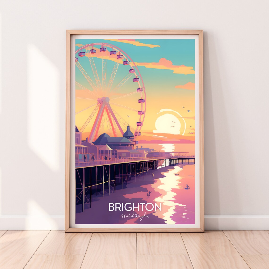 Brighton United Kingdom Pier Ferris Wheel Sunset Travel Poster - Image 2