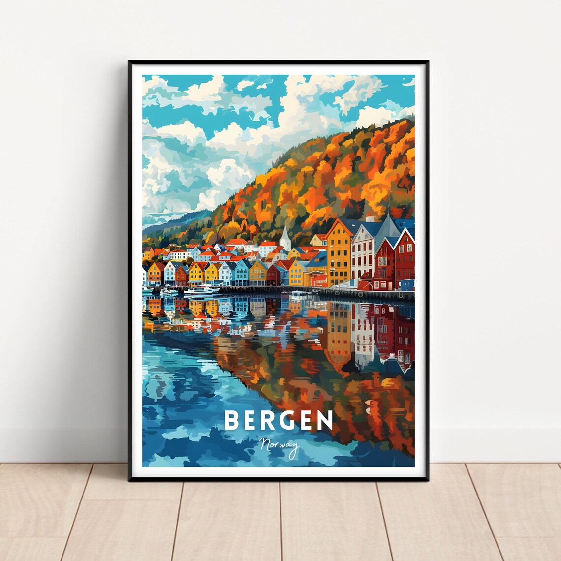 Bergen Travel Poster, Norway Travel Art Print