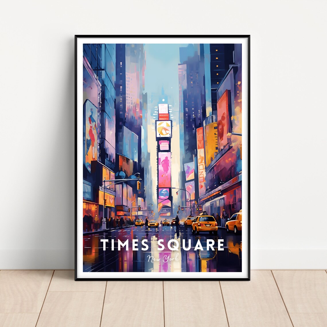 Times Square New York Neon Night City Lights Urban Travel Poster
