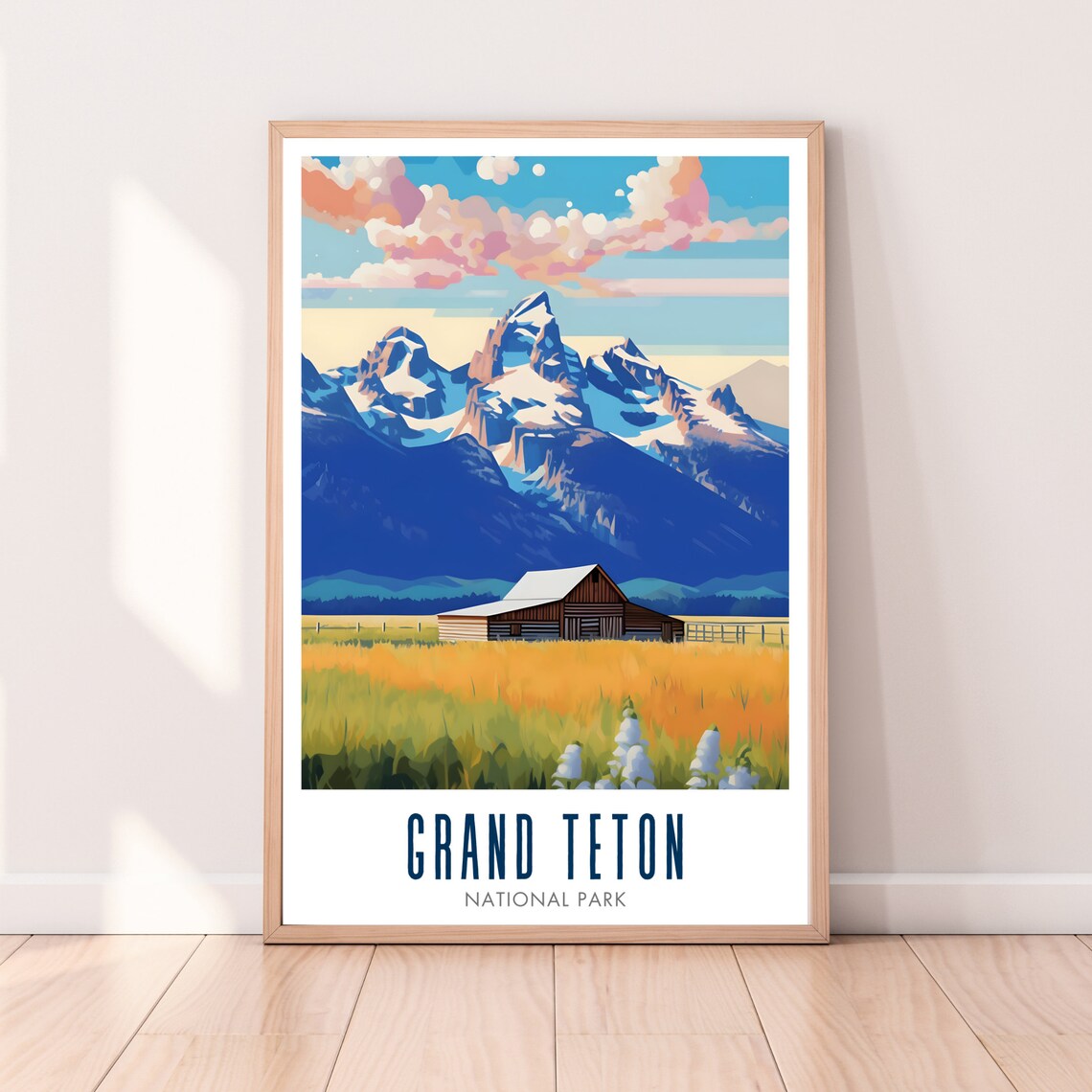 Grand Teton National Park Scenic Barn Sunset Tetons Travel Poster