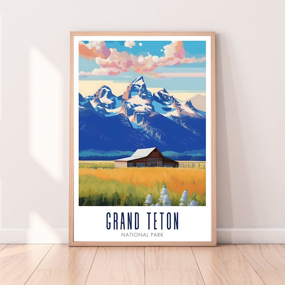 Grand Teton National Park Scenic Barn Sunset Tetons Travel Poster