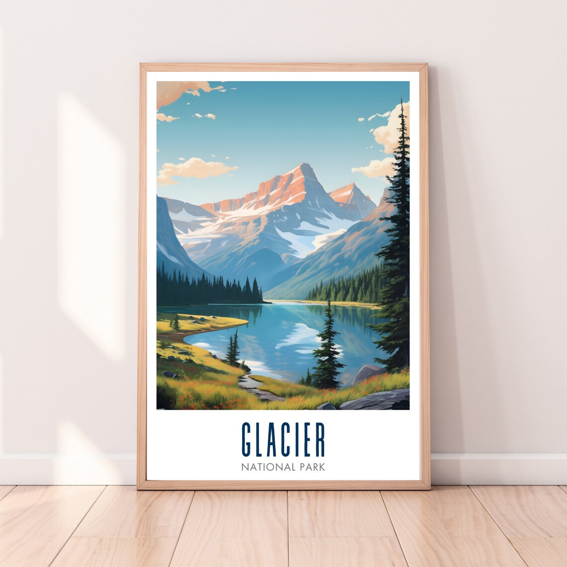 Glacier National Park Alpine Lake Golden Light Scenic Art Print