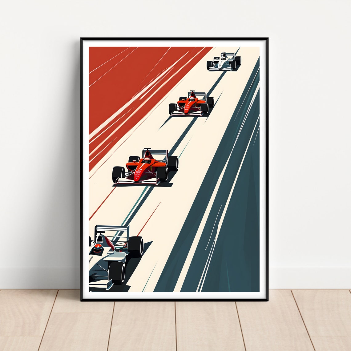 Formula One Race Cars Speeding Circuit Motorsport Poster Art