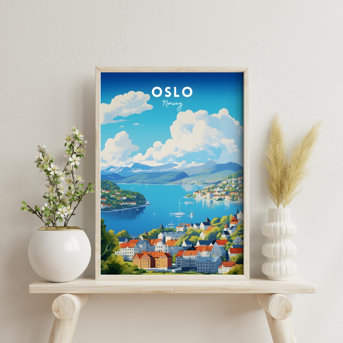 Oslo Norway Fjord Harbor Sailboats Sunny City View Travel Poster - Image 2