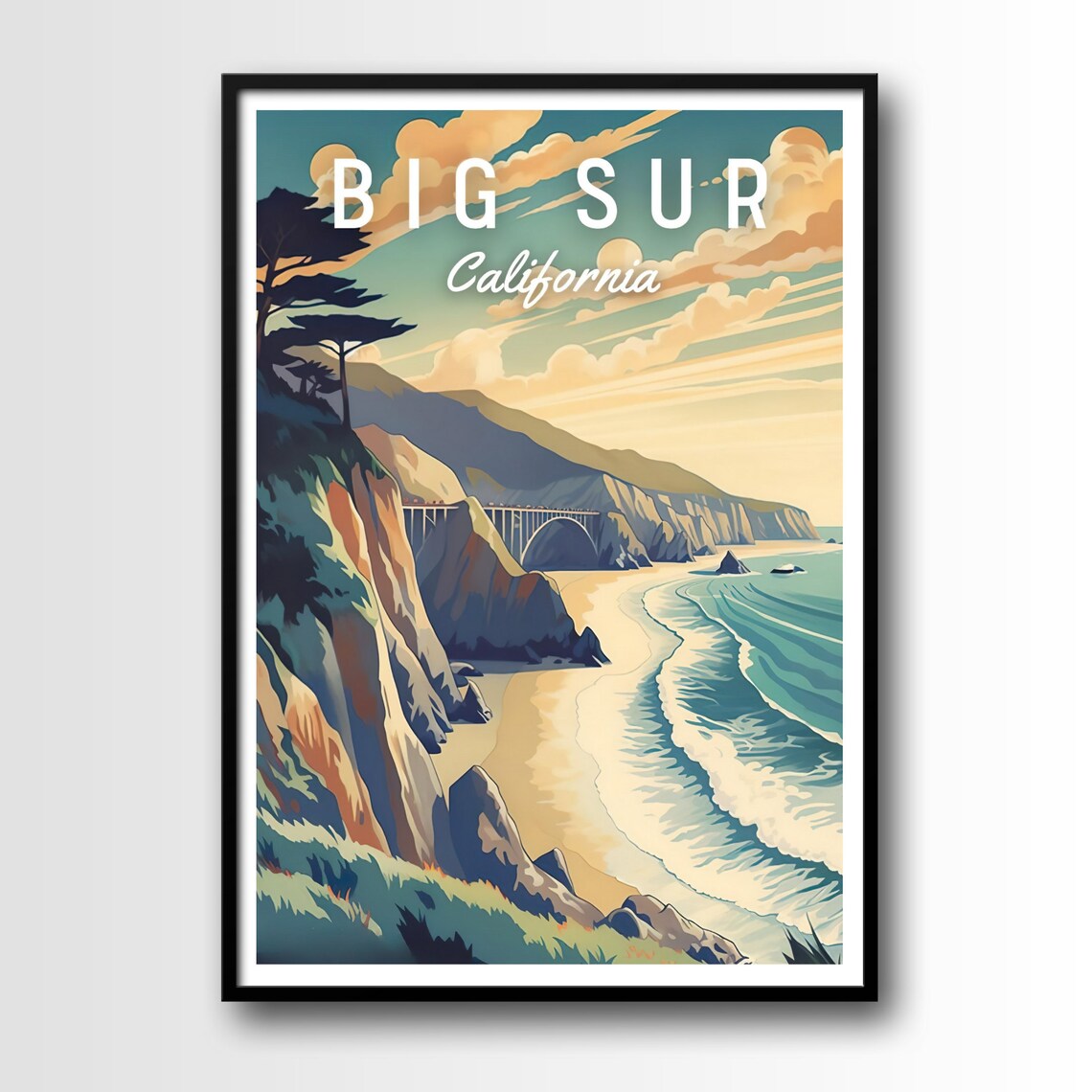 Big Sur Travel Poster, California Coastal Wall Art