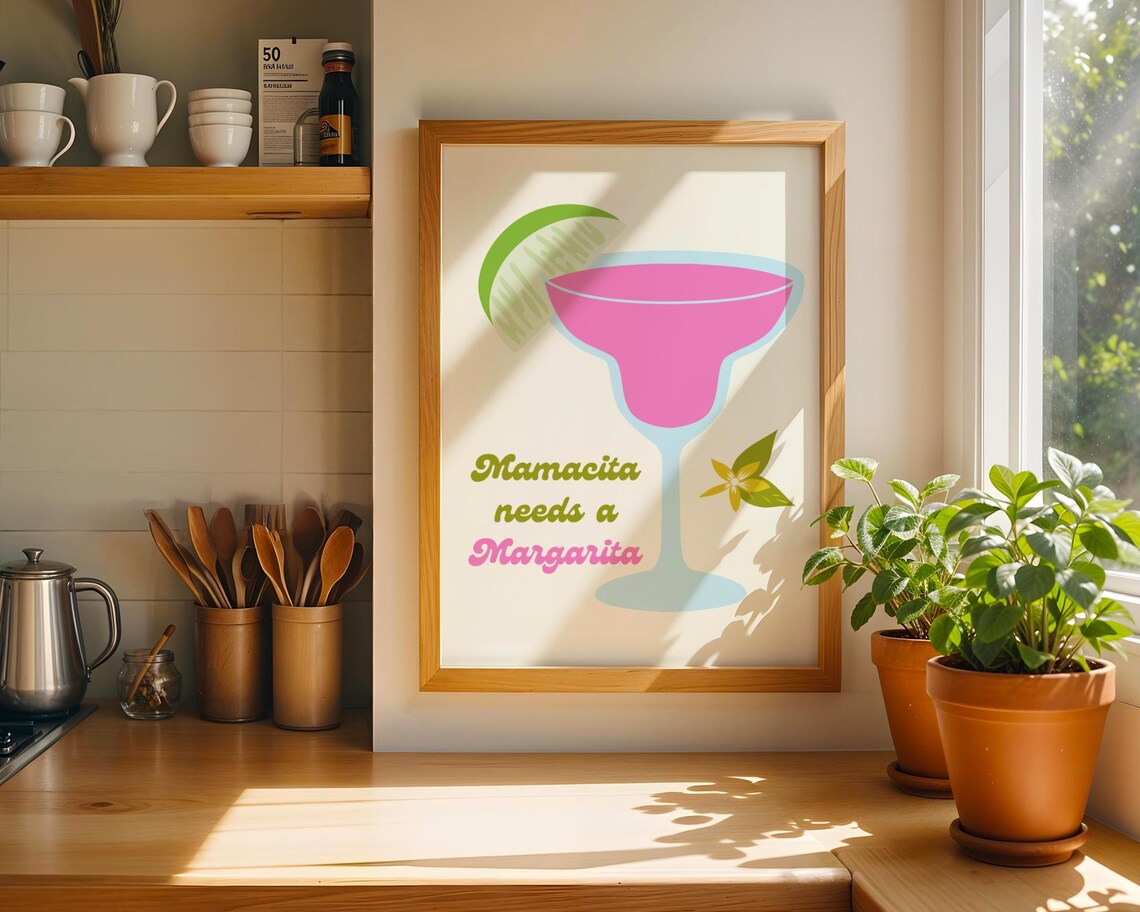 Mamacita Needs A Margarita Pink Cocktail Bar Kitchen Decor Wall Art Print - Image 4