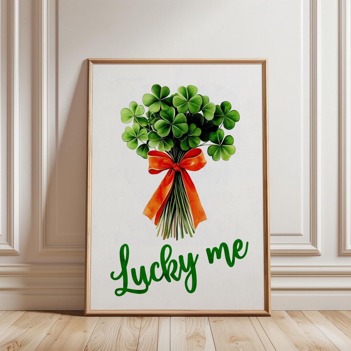 Lucky Me Shamrock Bouquet Red Bow St Patricks Day Wall Art Print - Image 2