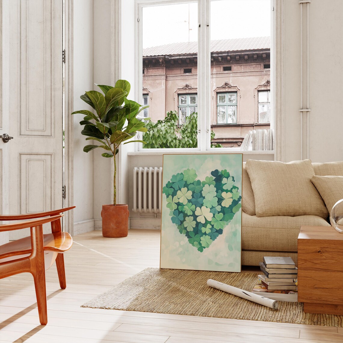 Shamrock Clover Heart St Patricks Day Green Botanical Wall Art Print - Image 4