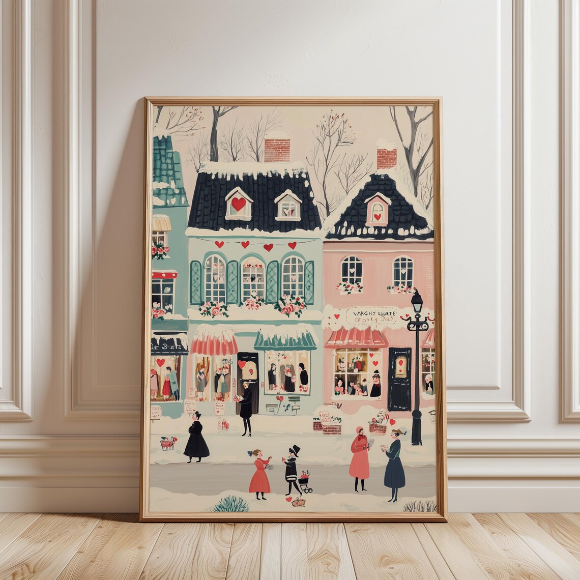 Valentines Day Village Romantic Scene Art Print - Image 4