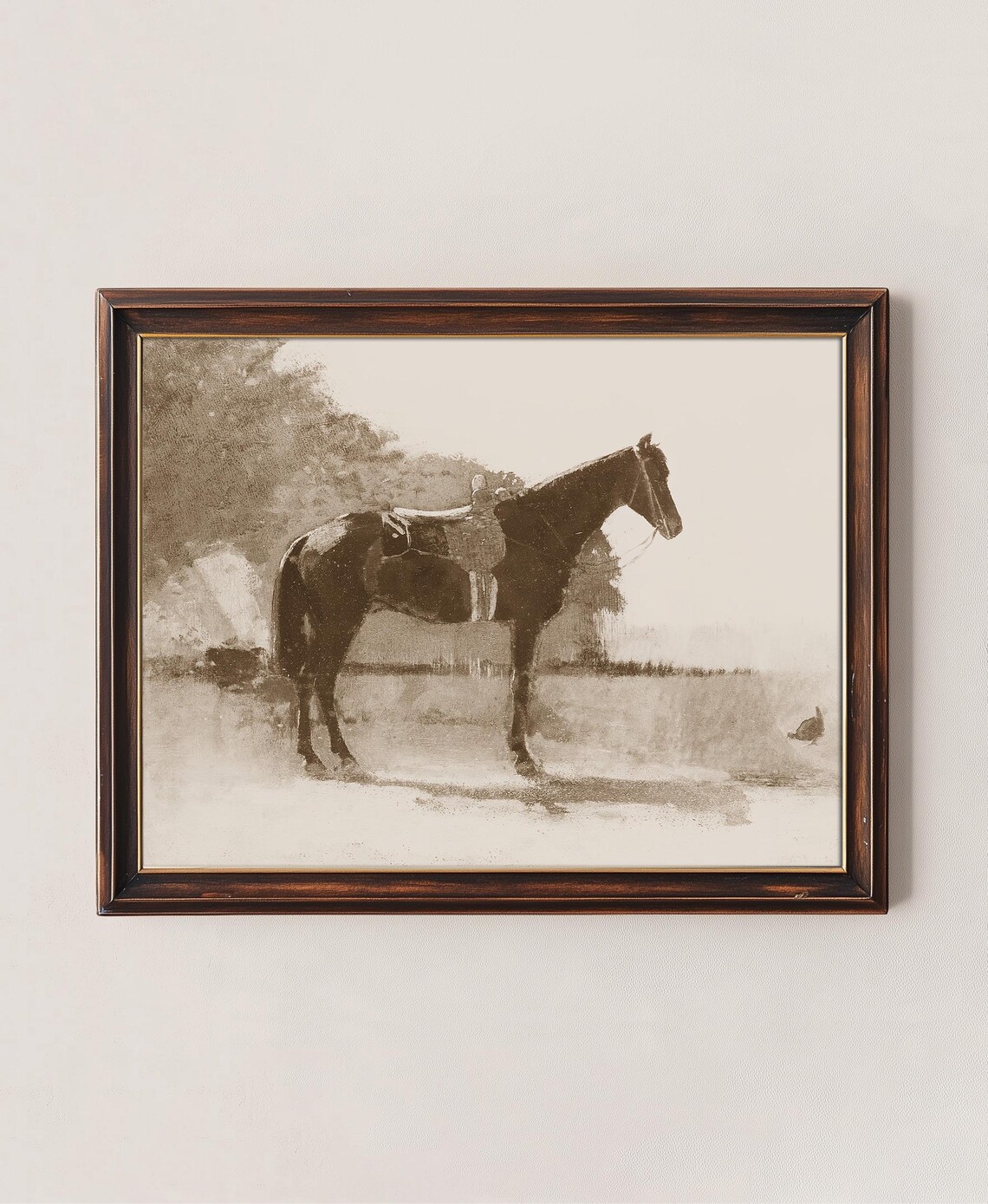 Sepia Horse Portrait Saddled Mare Vintage Equestrian Painting Wall Art