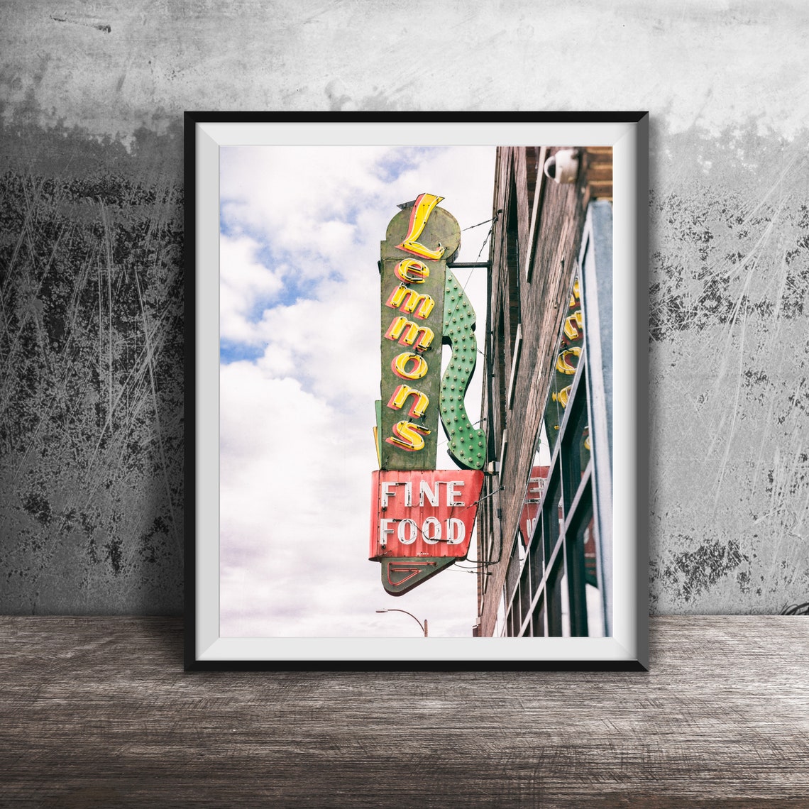 Lemons Fine Food Vintage Vertical Neon Sign Chicago Eats Poster