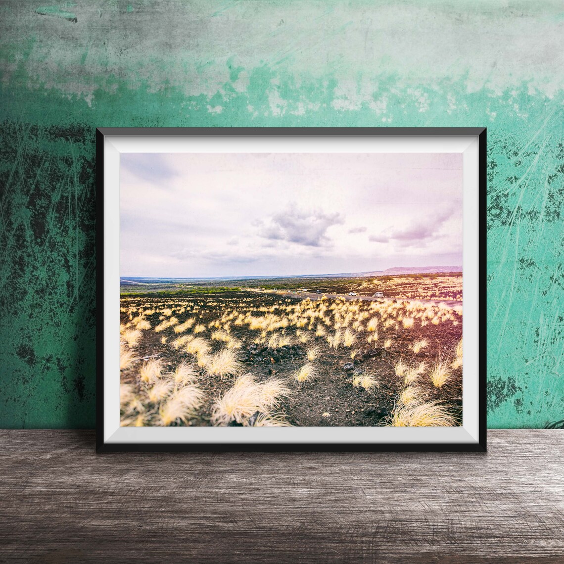 Big Island Hawaii Volcanic Lava Field Golden Grass View Poster