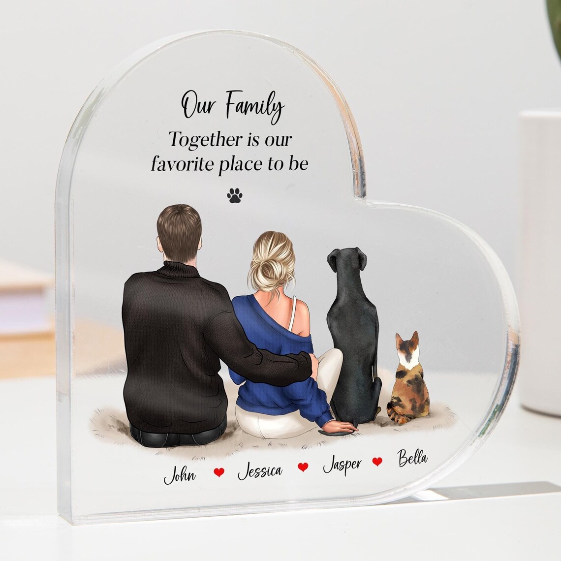 Custom Couple with Dog and Cat Family Acrylic Plaque Wall Art