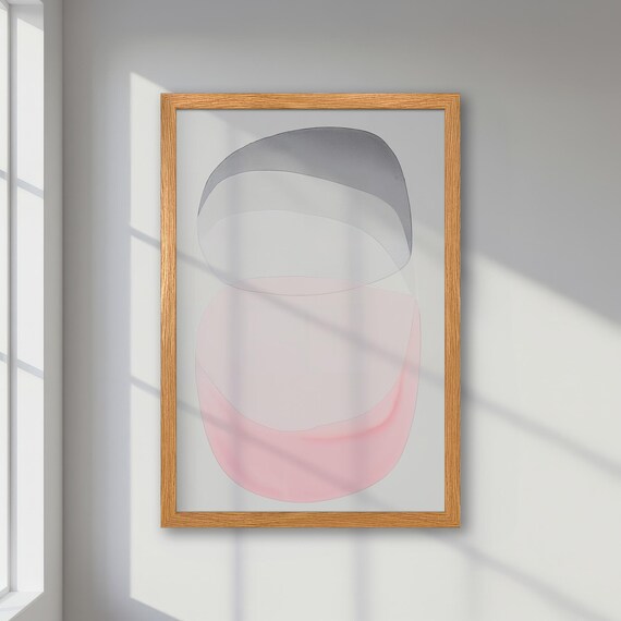 Framed Abstract Poster Soft Colors Minimalist Art Pastel Pink Grey White Watercolor Print Modern Art For Trendy Decor Housewarming Gift