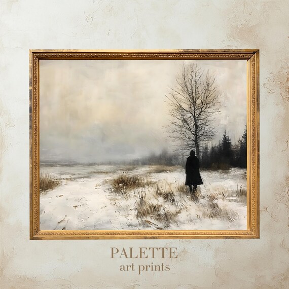 Solitary Figure in Vast Snowy Field Moody Winter Wanderer Poster