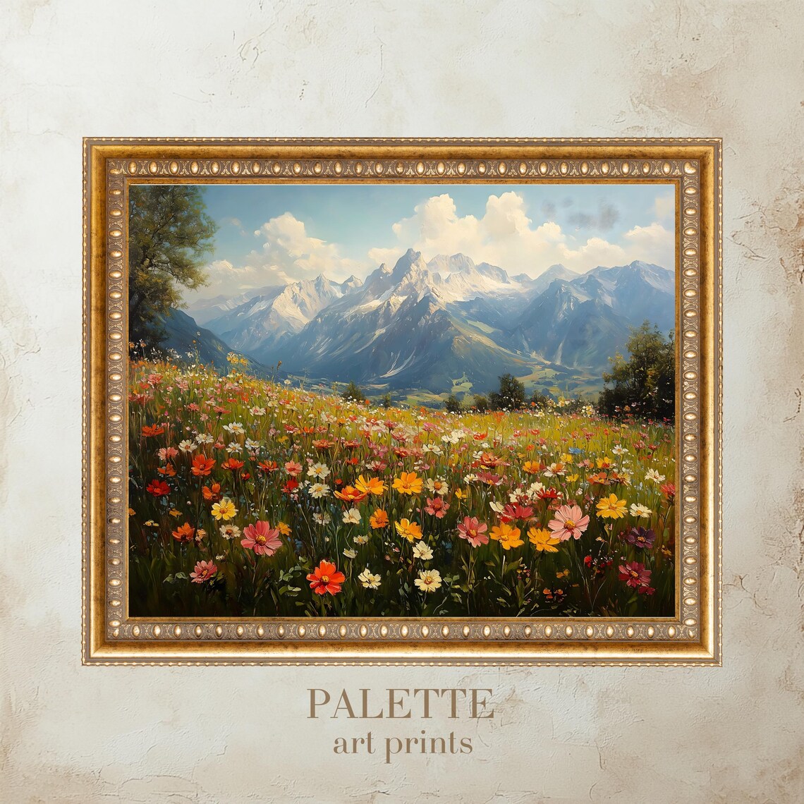 Majestic Mountain Flower Field, Alpine Peaks Spring Bloom