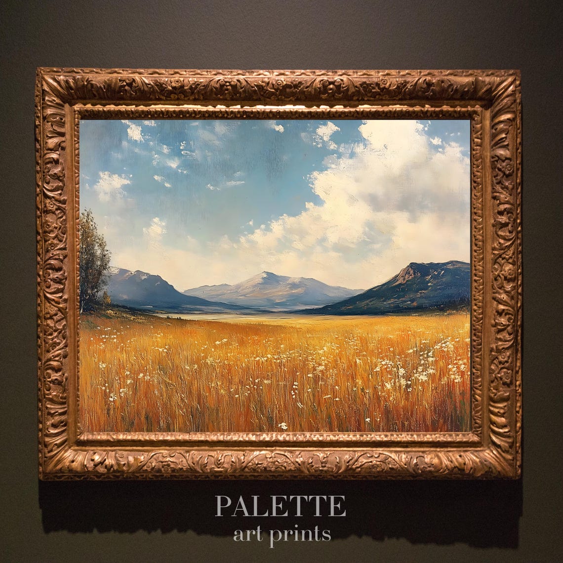 Golden Wheat Field Before Mountain Peaks Under Big Sky Wall Art - Image 3