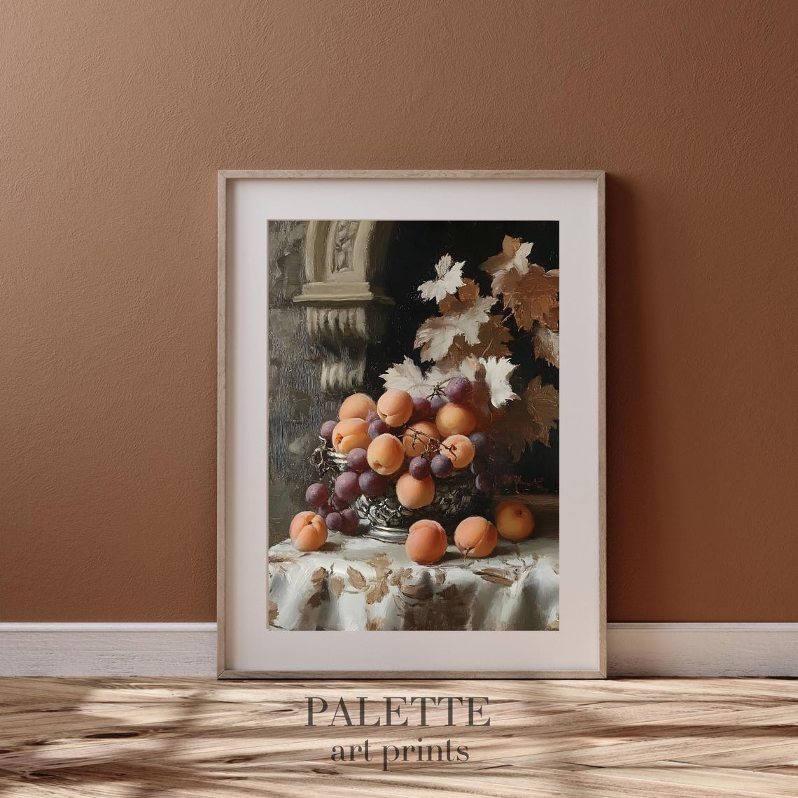 Apricot Grape Silver Basket Vintage Fruit Still Life Art Print - Image 3