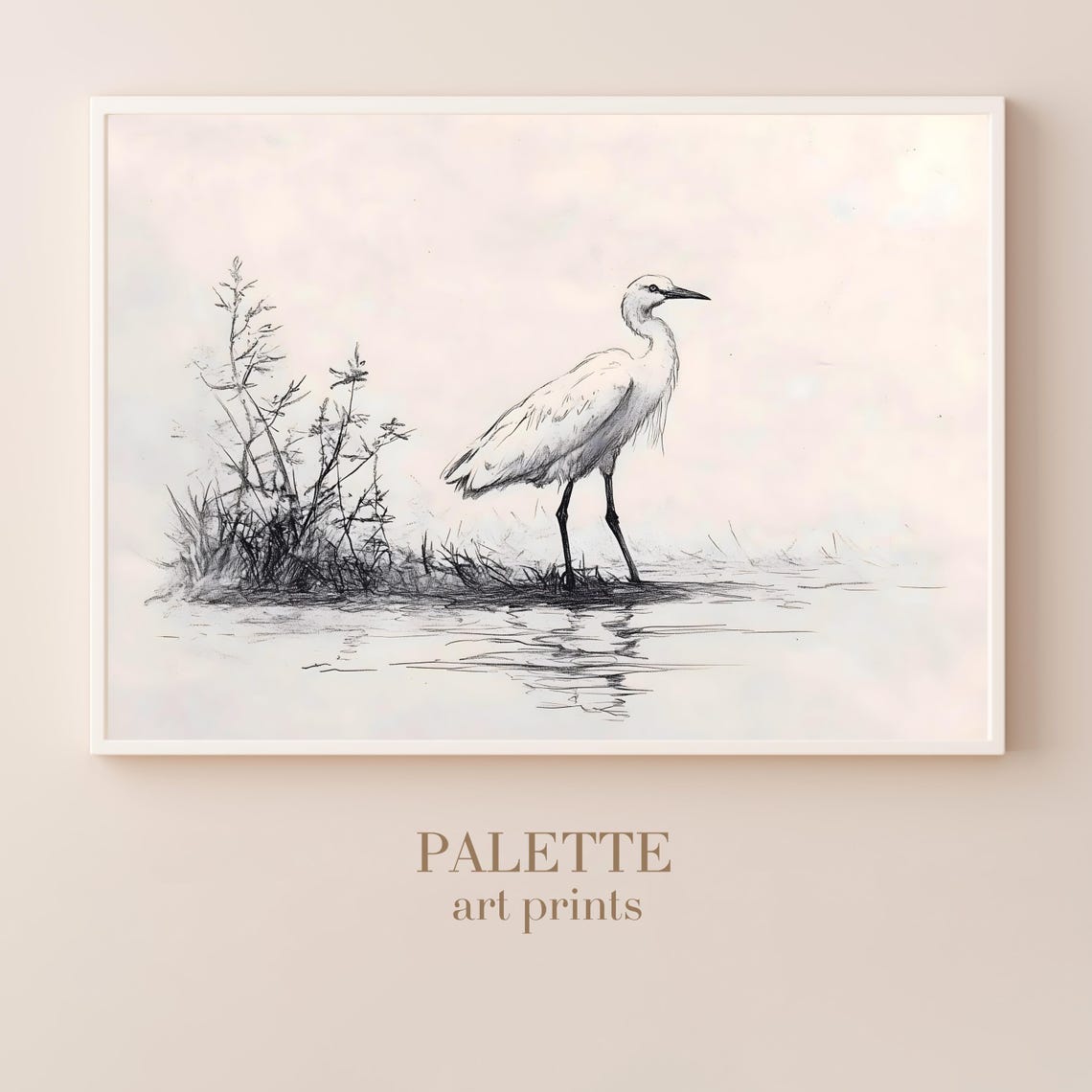 Heron Pencil Sketch Black and White Minimalist Bird Wall Decor Poster