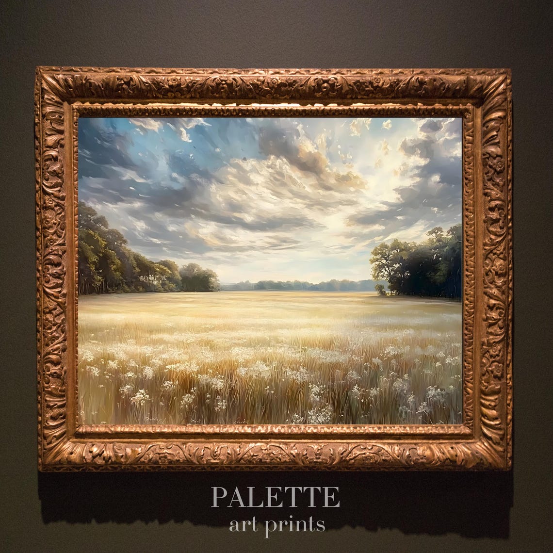 Dramatic Sunlit Clouds Over a Golden Meadow Landscape Wall Art - Image 3