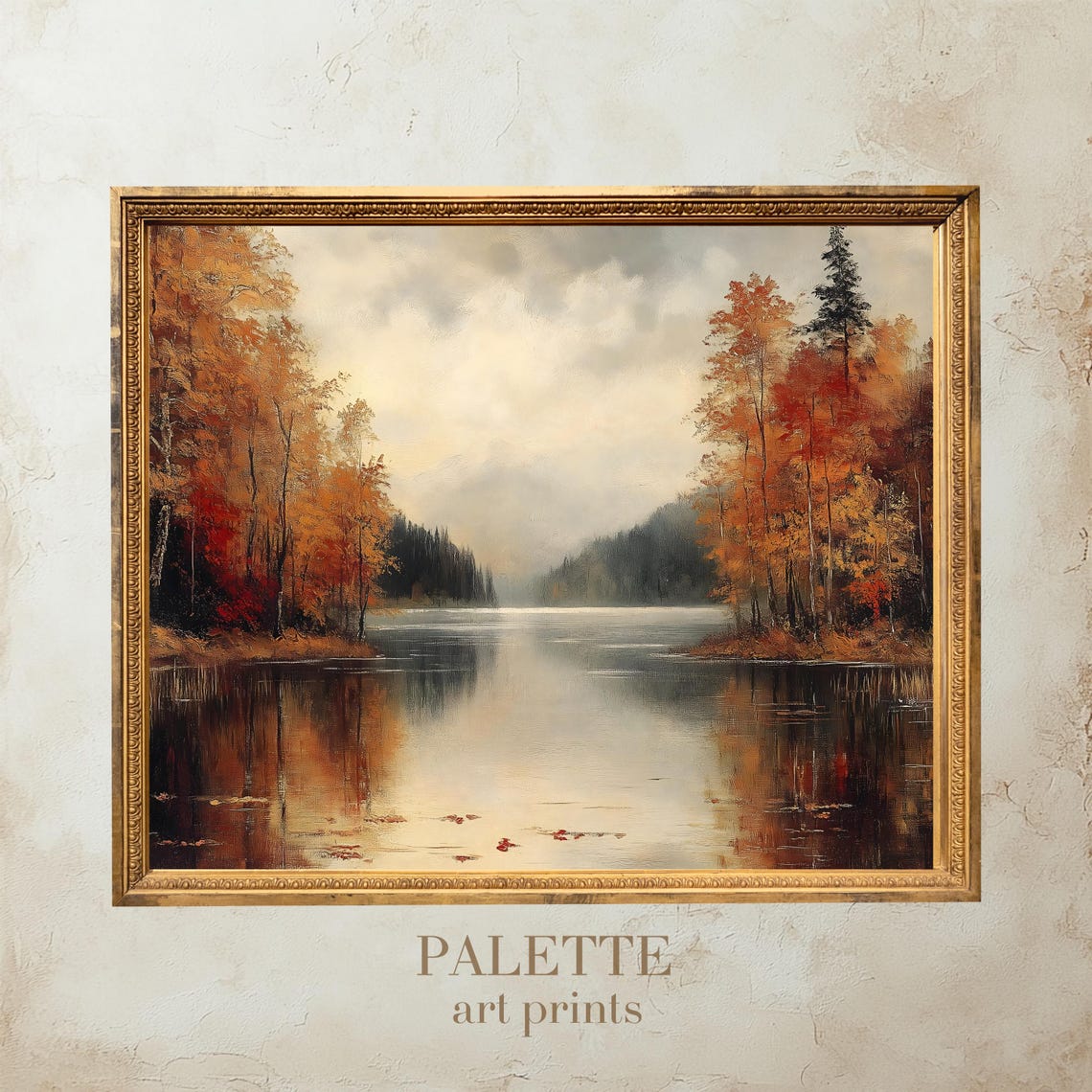 Autumn Lake Red Trees Reflection Fall Foliage Cozy Nature Poster