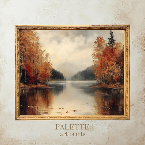 Autumn Lake Red Trees Reflection Fall Foliage Cozy Nature Poster
