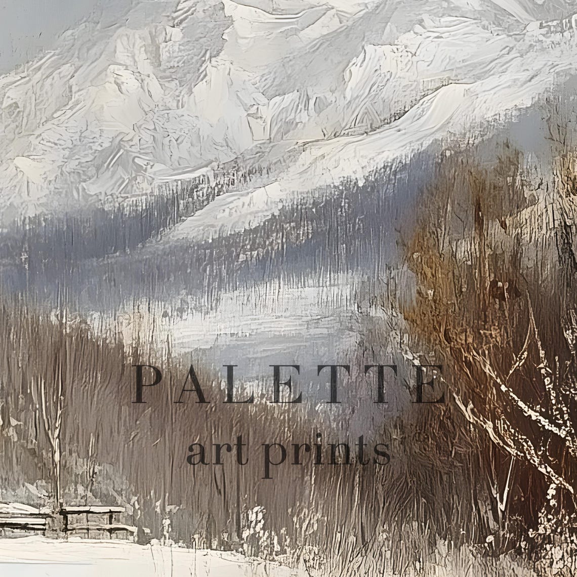 Red Barn Snowy Field Mountain View Frozen Pond Winter Painting Poster - Image 2