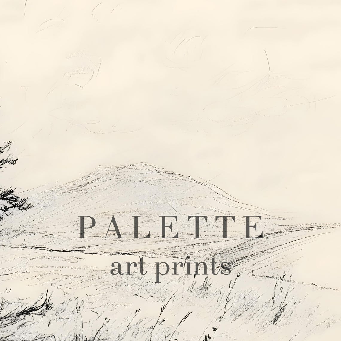 Minimalist Sketch of Cottage Tree and Country Path Drawing Poster - Image 2