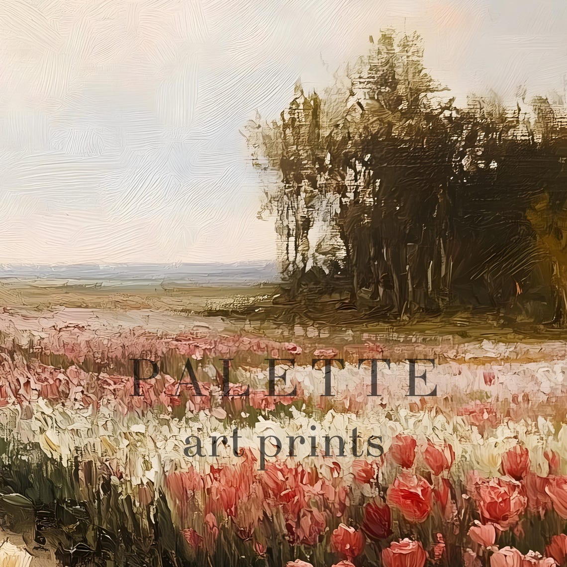 Tulip Field Red White Rows Spring Bloom Floral Landscape Poster - Image 2
