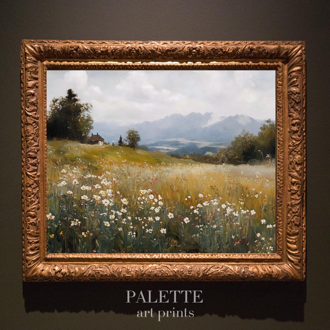 Mountain Meadow With Rustic Cottage And Wildflowers Alpine Poster - Image 3
