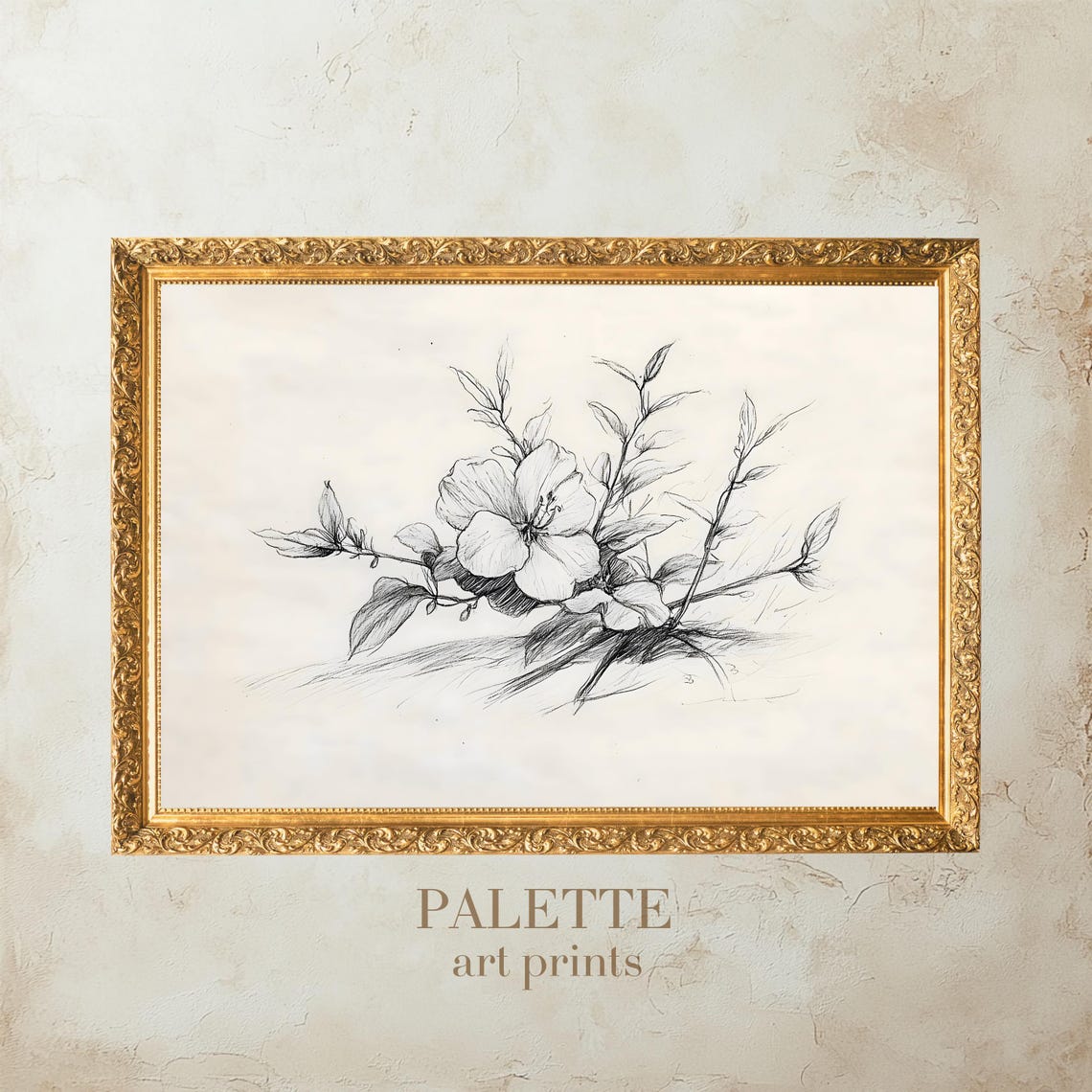 Wild Rose Flower Branch Botanical Pencil Sketch Drawing Poster - Image 3