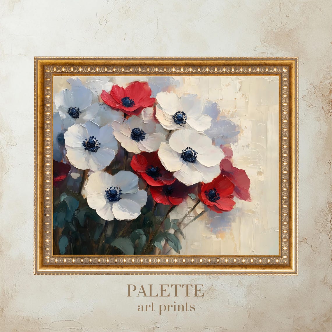 Red White Anemone Blooms Bold Impasto Floral Painting Poster